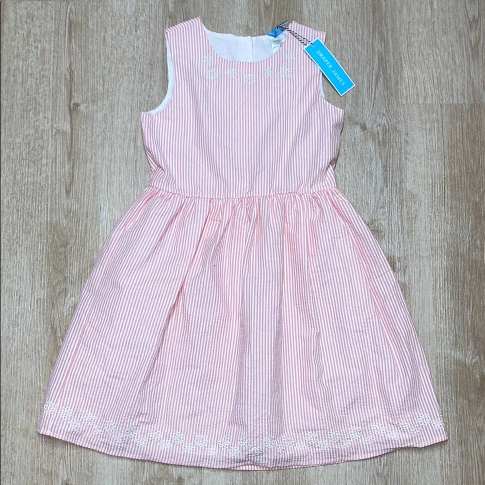 NWT Draper James Pink White Striped Sleeveless Bow Back Dress Girls’ size 12